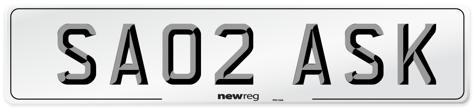 SA02 ASK Number Plate from New Reg